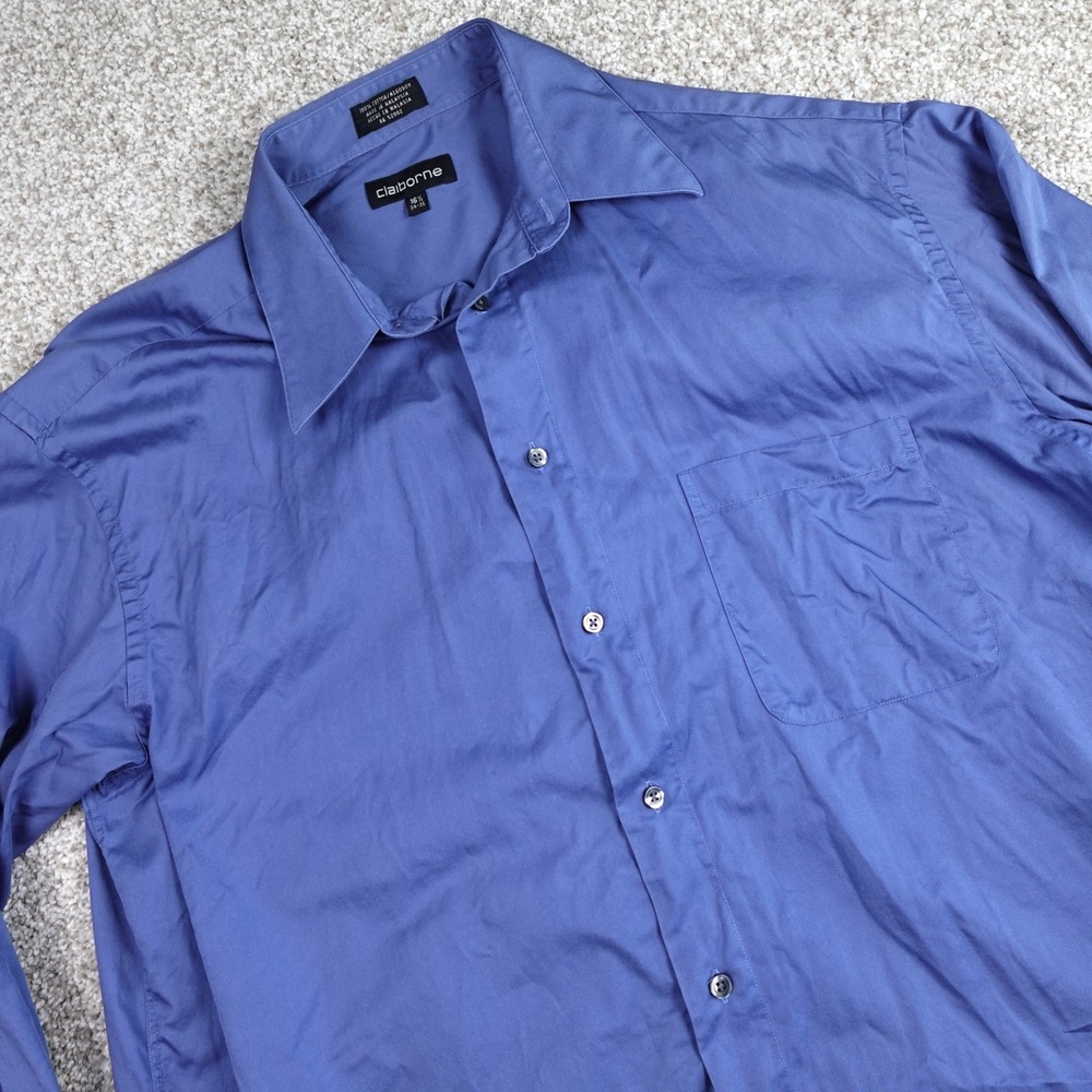 Claiborne Mens‎ Blue Long Sleeve Button Down Dress Shirt 16.5 34-35 Cotton